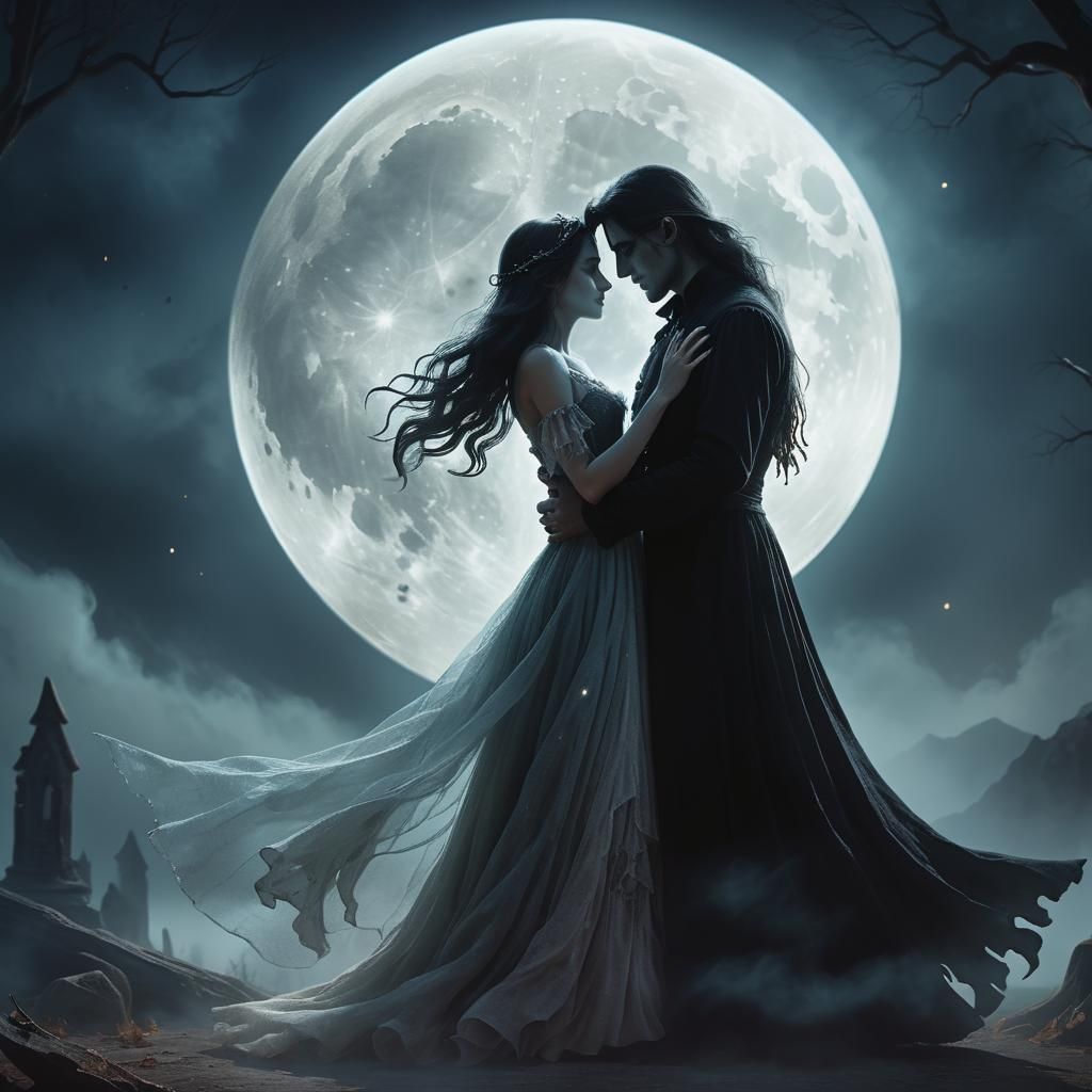 Ethereal Dance: Witch and Ghost in Moonlight