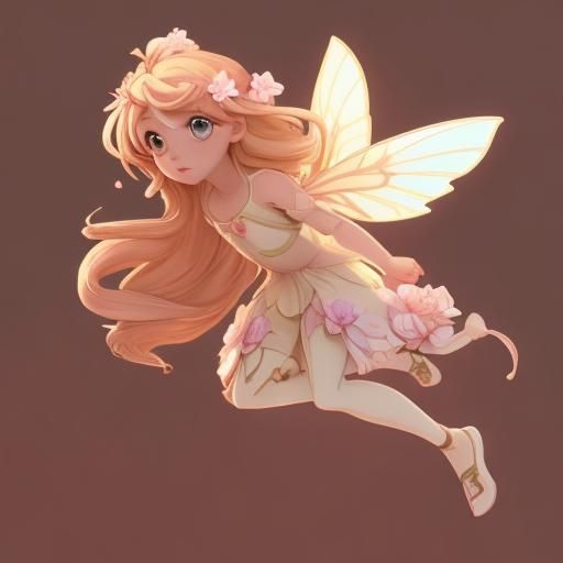 Anime Fairy with Golden Eyes and Pastel Flowers