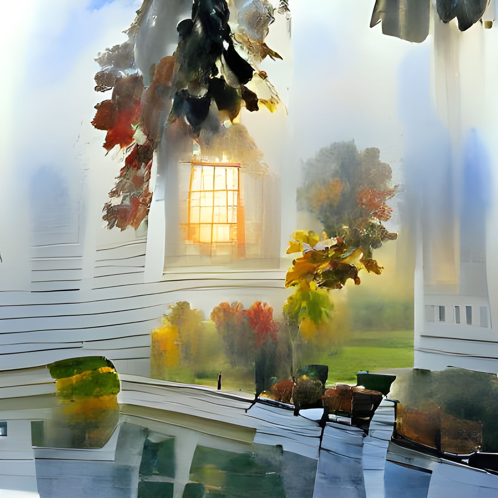 Foggy Morning Mansion in New England: Hyperrealism