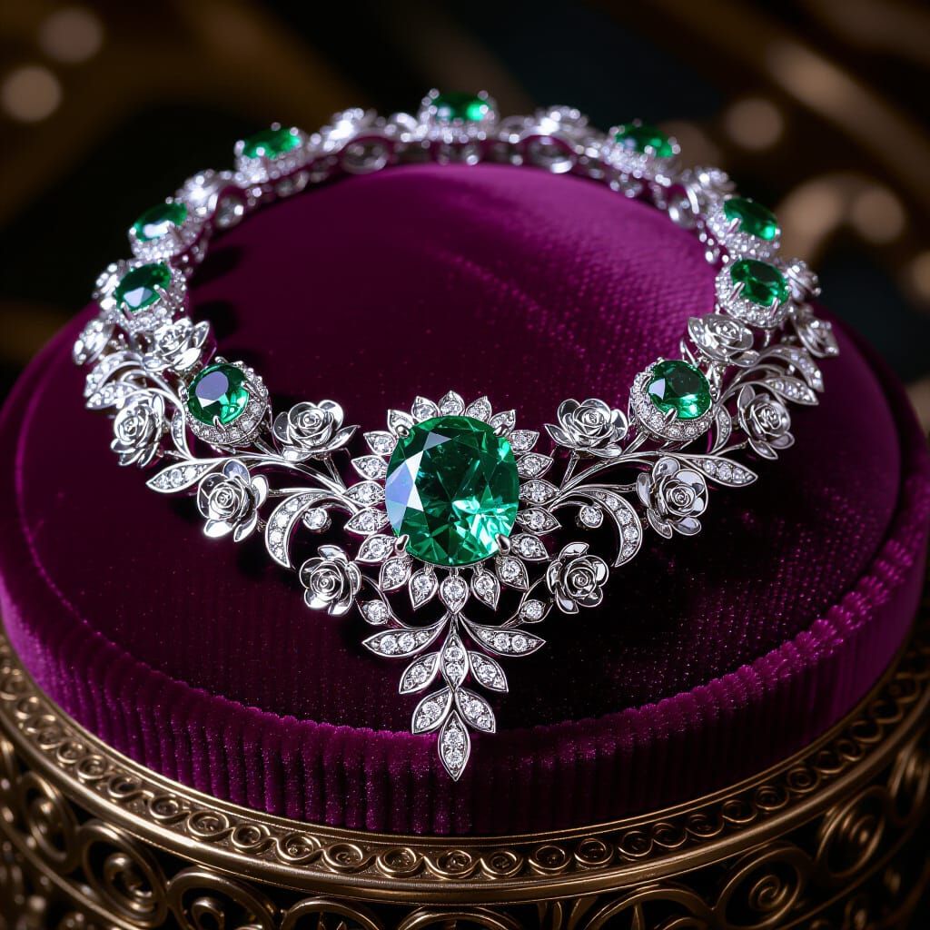 Ornate Emerald Necklace in Fabergé Style