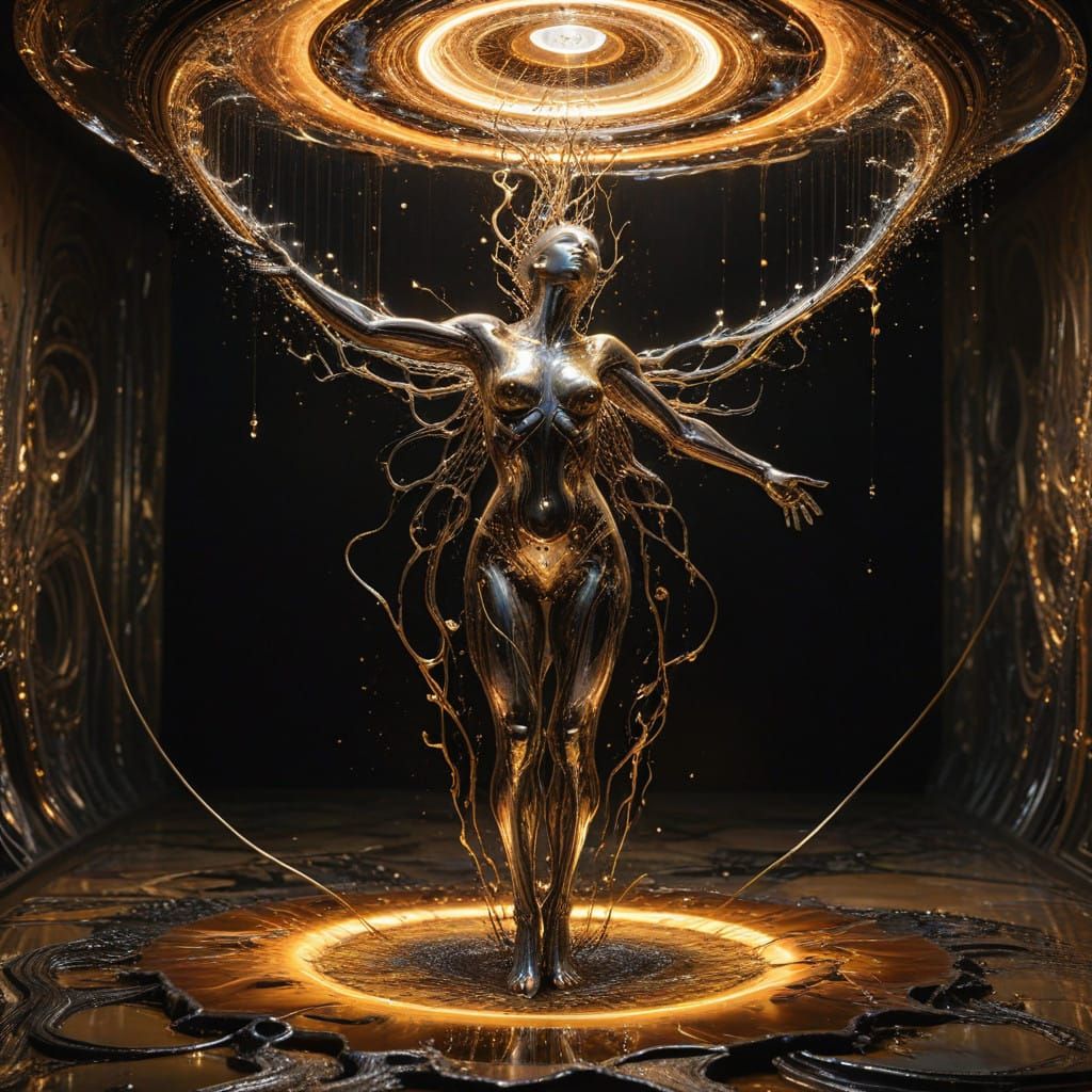 Glowing Dross in Golden Light with Metallic Patterns