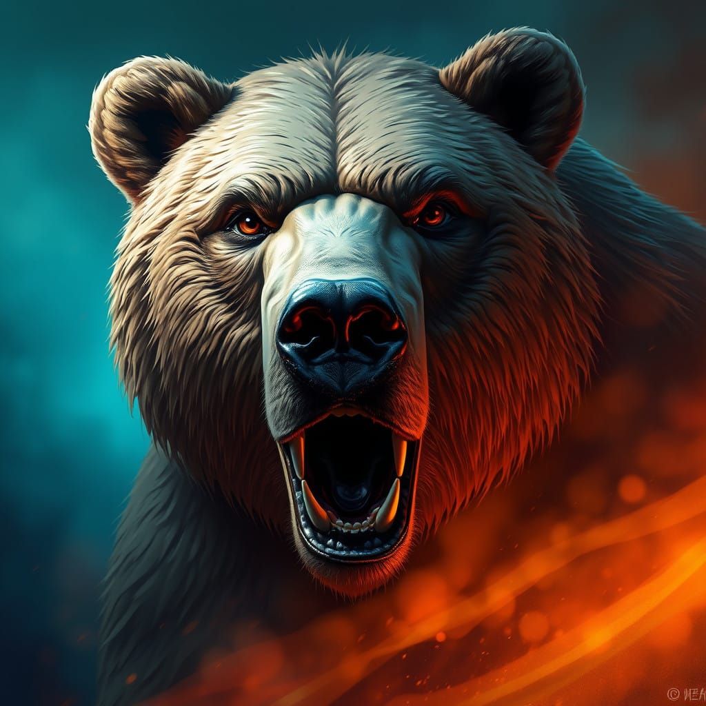 Majestic Bear in Hyperrealistic Mid-Shot Splash Art