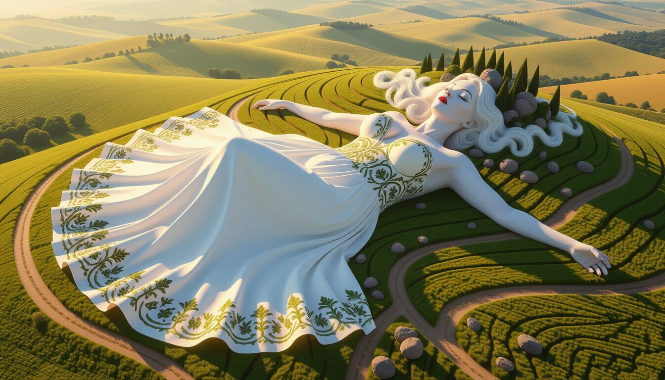 Surreal Albino Woman Landscape: Hyper-Realistic Concept Art