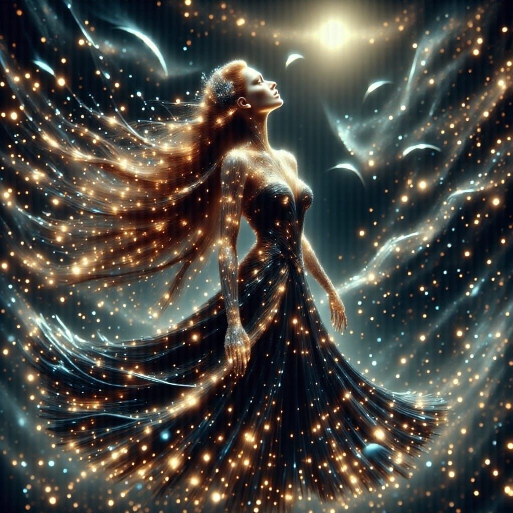 Fae Queen Dances in Stormy Surrealist Landscape