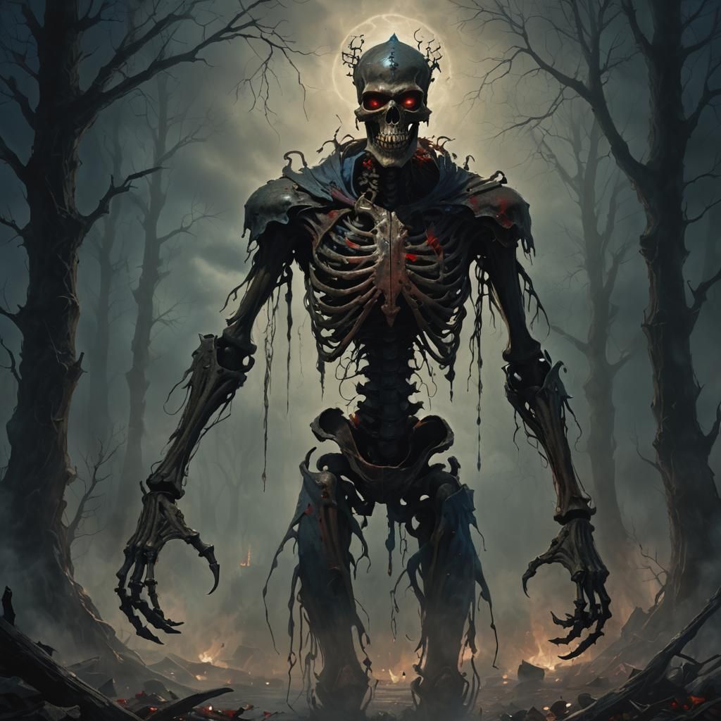 Menacing Red Skeleton in Dark Fantasy Style