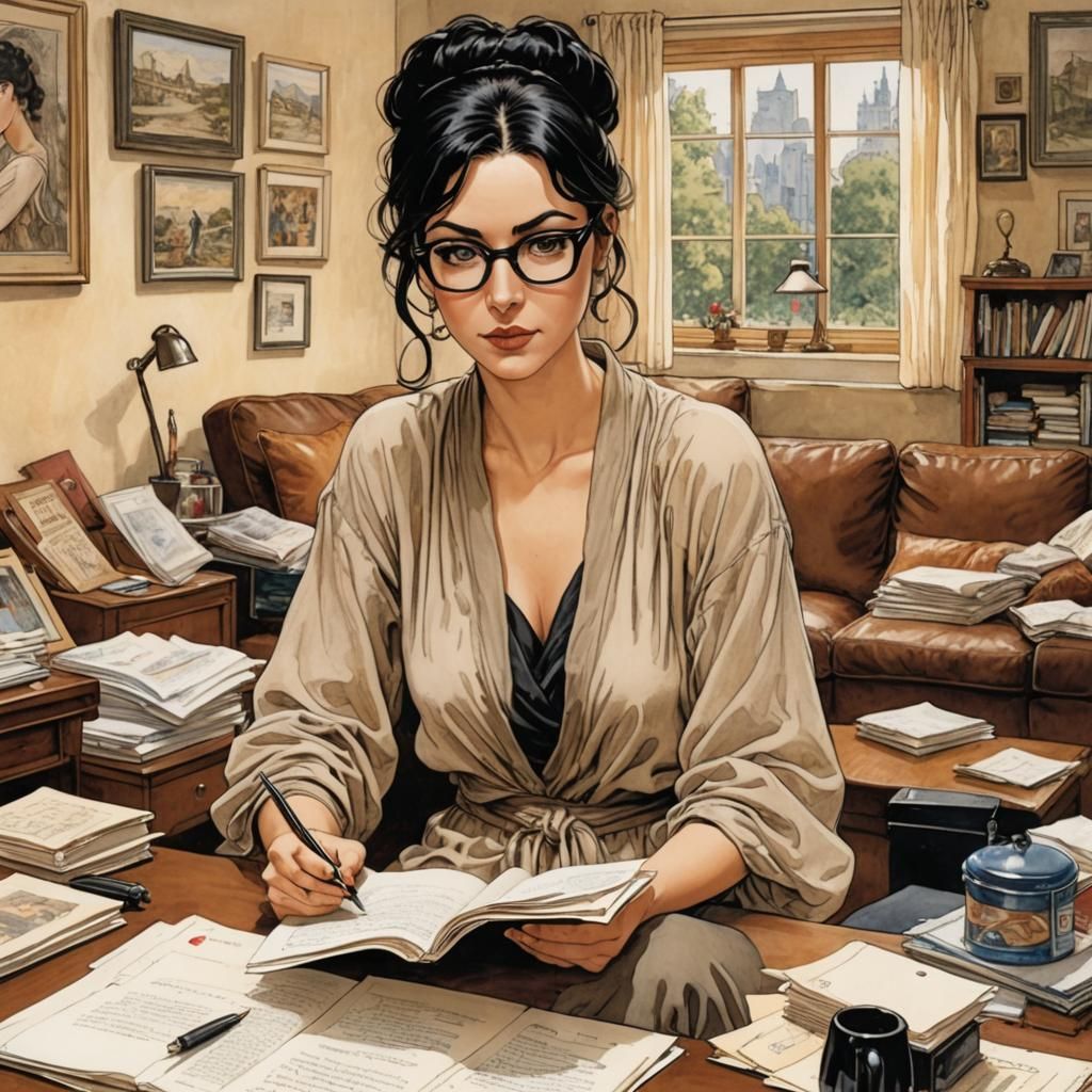 Woman Writing Love Letters in Manara Style