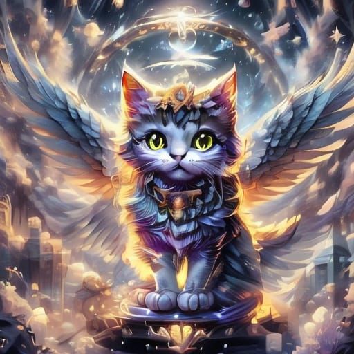 Mother Cat and Kittens in Royal Palace, Tonalism Style