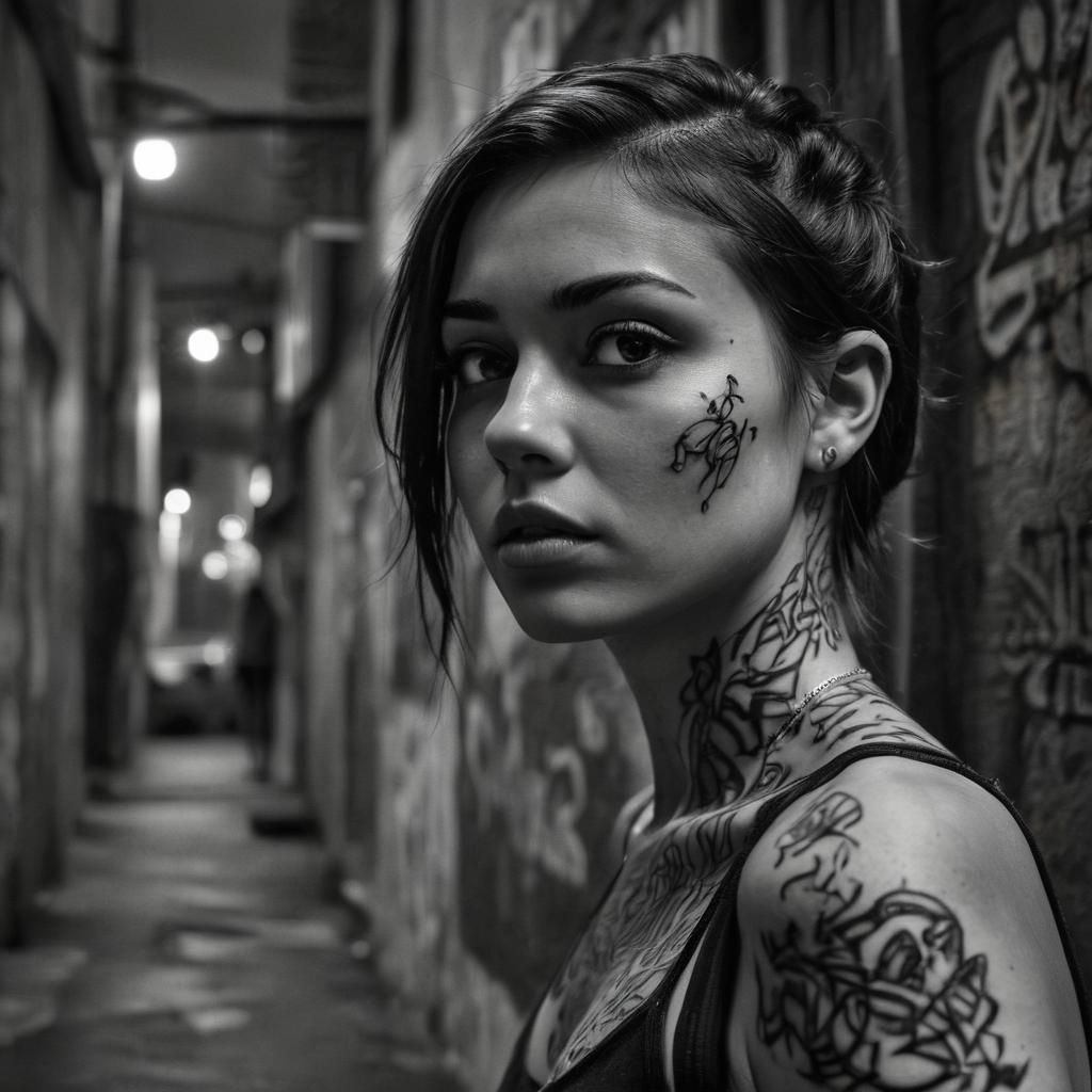 Monochrome Encounter in a Dimly Lit Alley