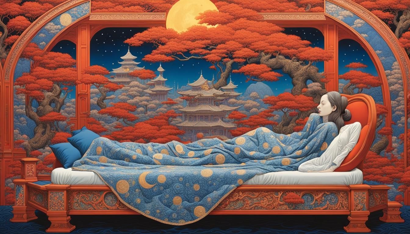 Dreamy Surreal Bed With Sun and Moon Elements