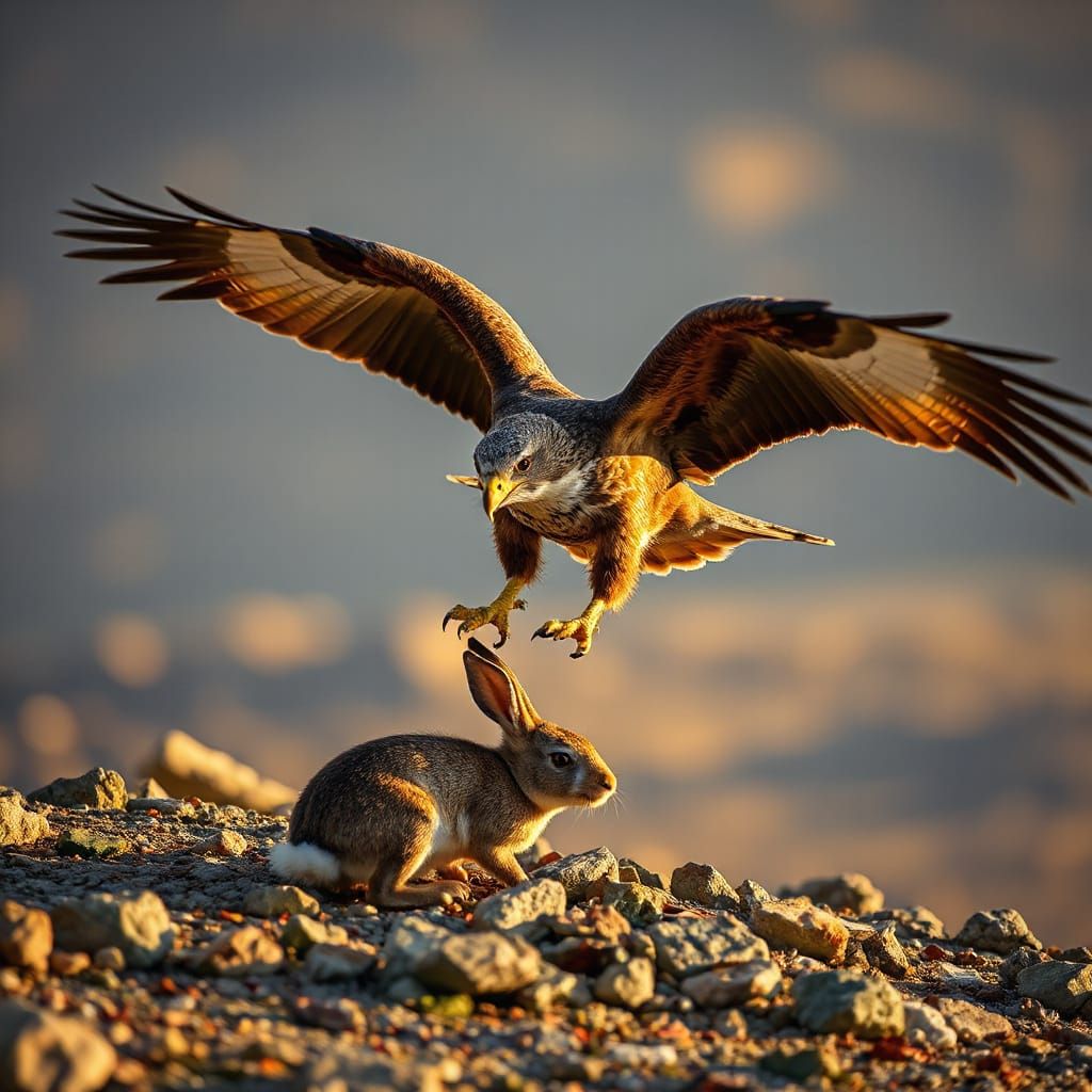 Eagle Swooping for Prey in Golden Hour Light