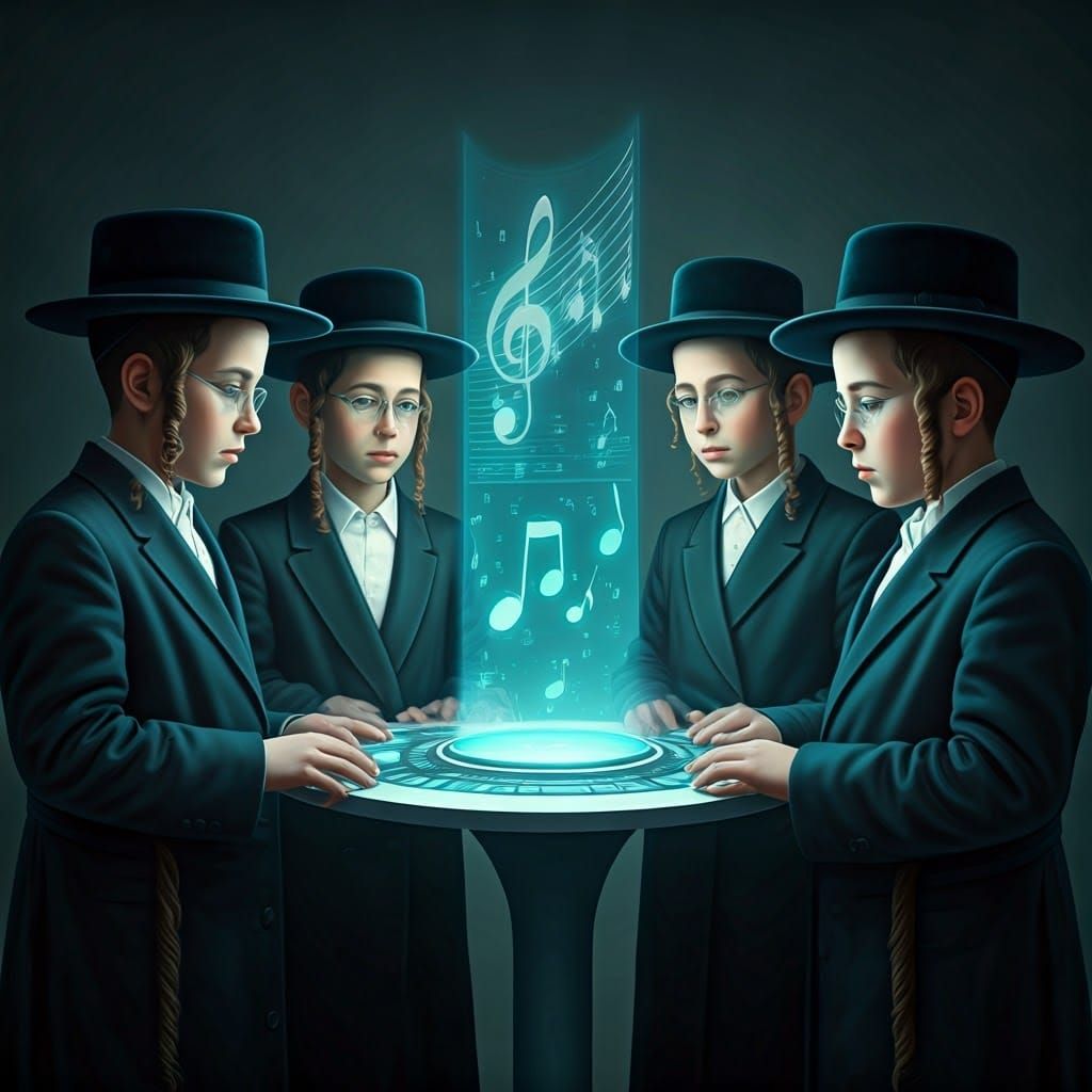 Haredi Boys Gather Around Futuristic Holographic Display in ...