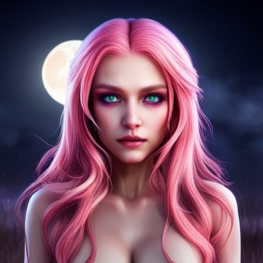 Pink-Haired Witch with Cat Eyes in 3D