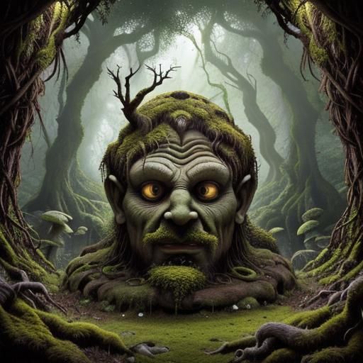 Ancient Stone Face Monument in Whispering Woods