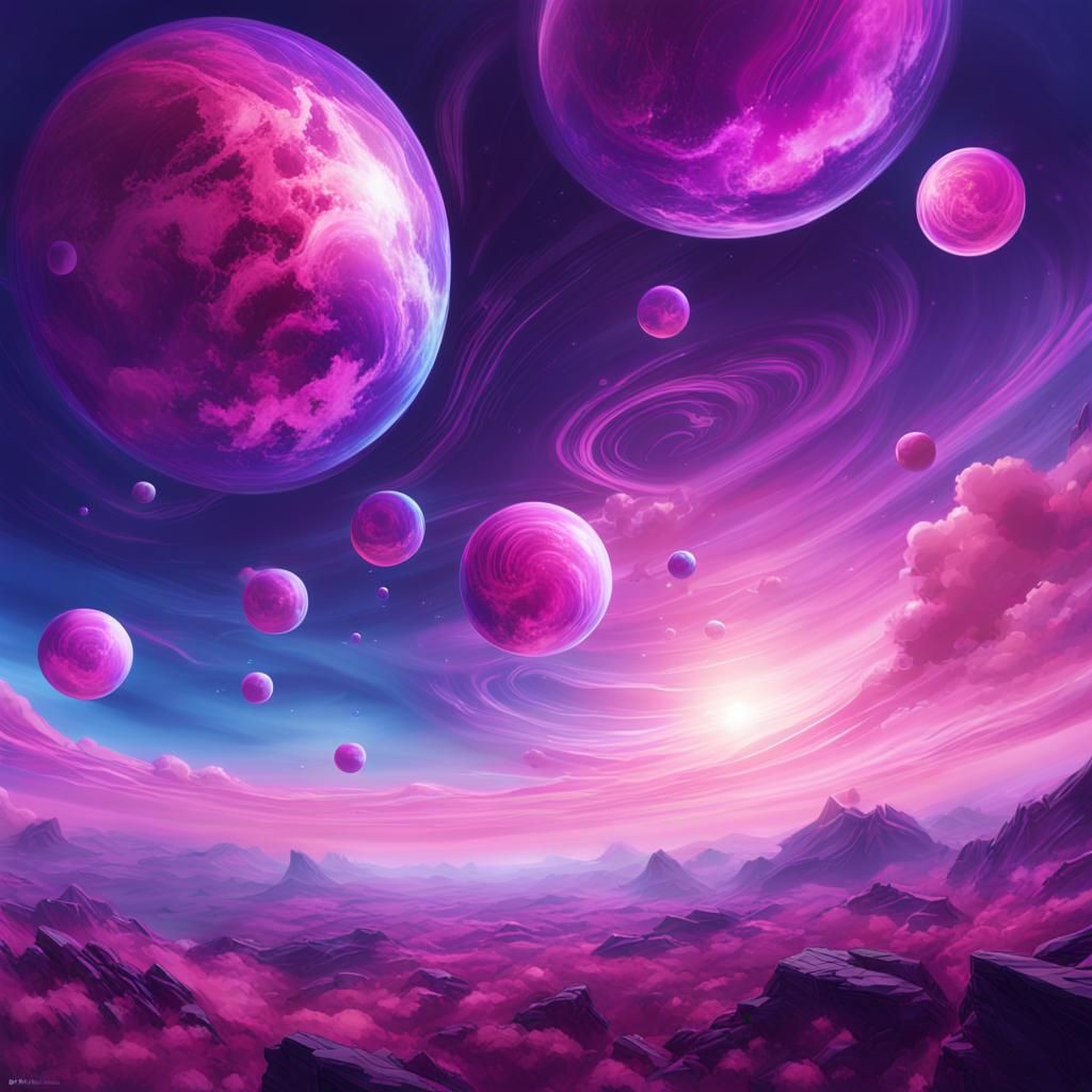 Ethereal Orbs Floating in Stratosphere, Digital Art
