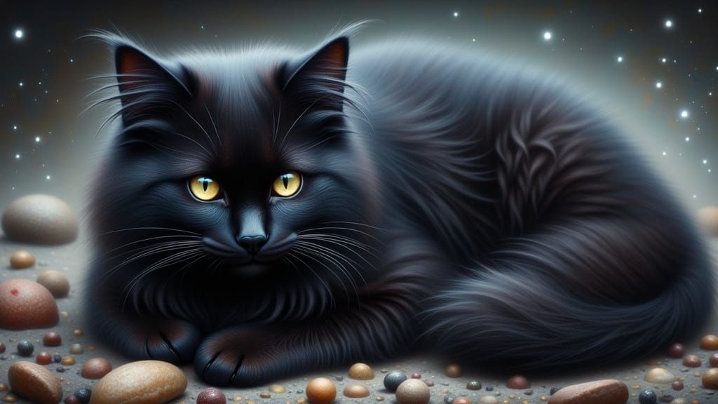 Ethereal Black Cat Reigns over Twilight Realm