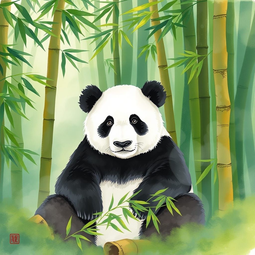 Adorable Giant Panda Stretches in Forest