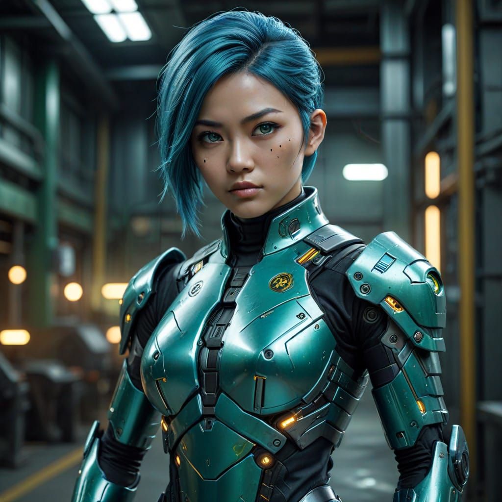 Sci-Fi Asian Woman in Cyberpunk Armor