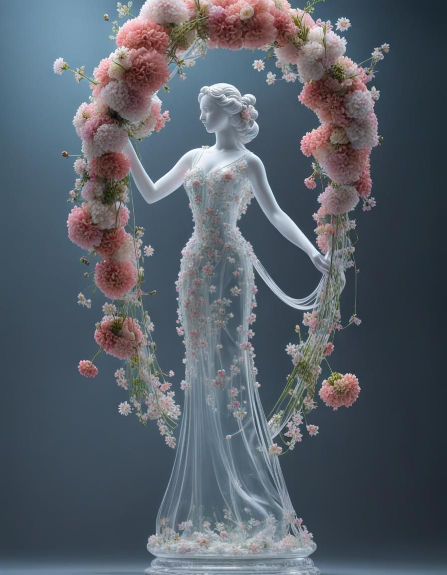 Glass Woman Statue Filled with Flowers