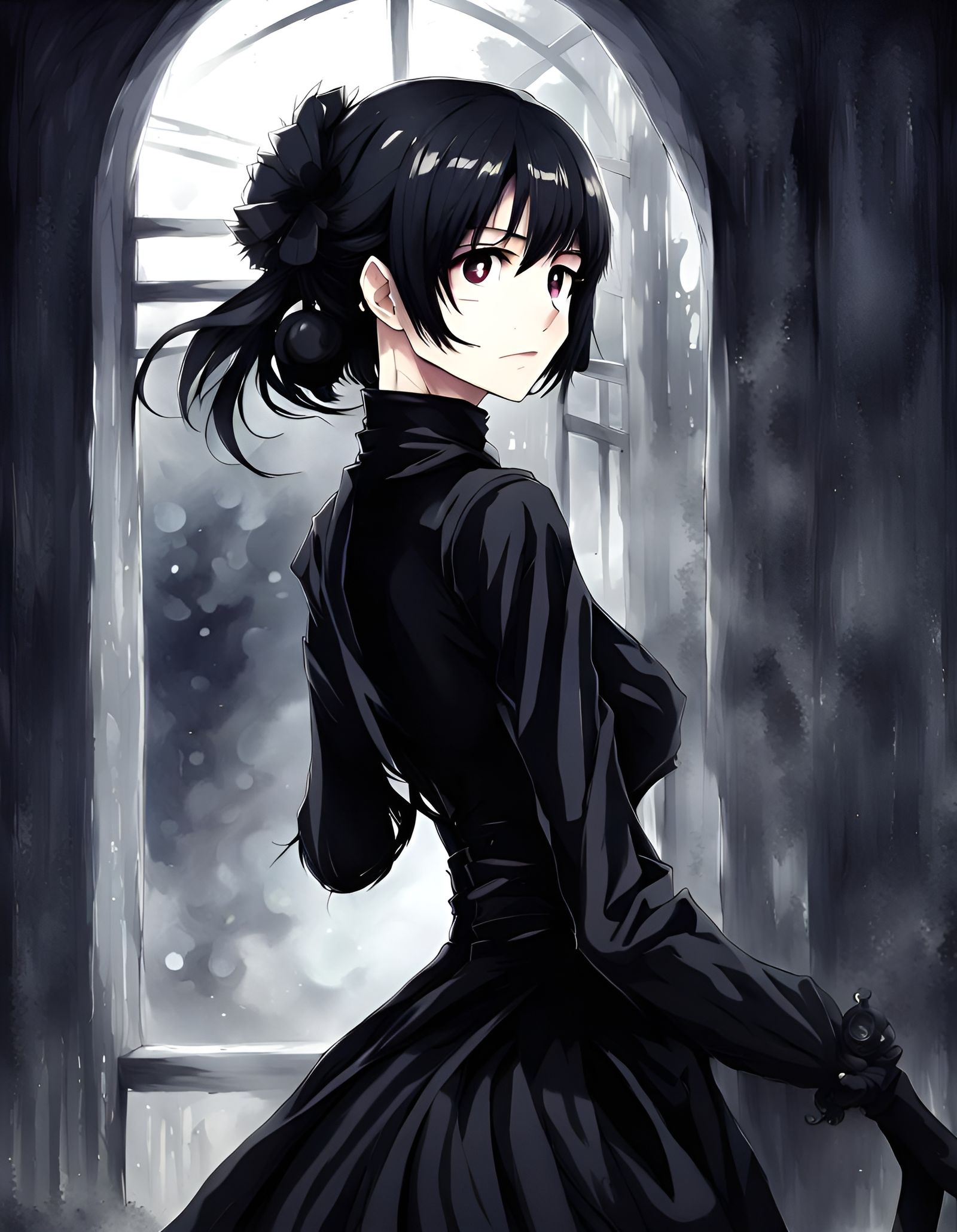 Anime Lady in Black: Manga Art Style