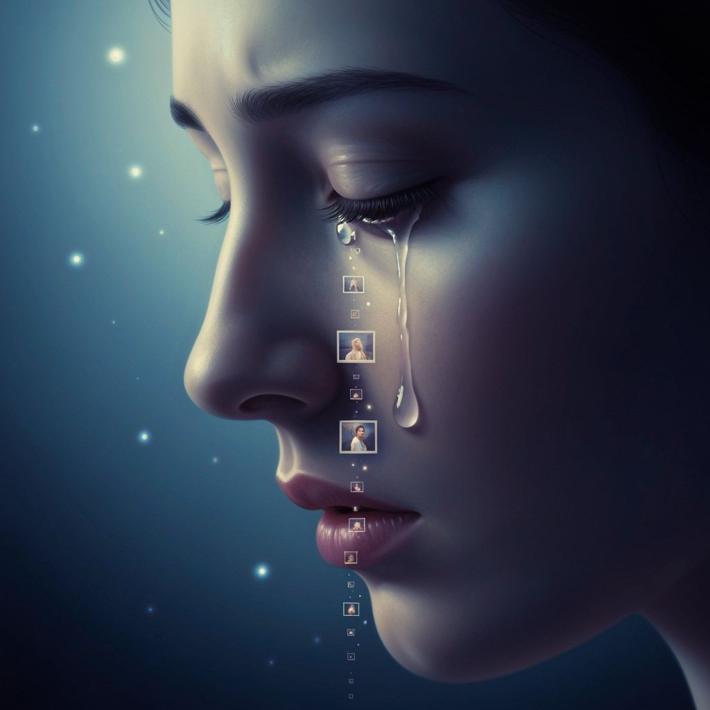 Surreal Oil Painting of a Tear Becoming Shimmering Memories