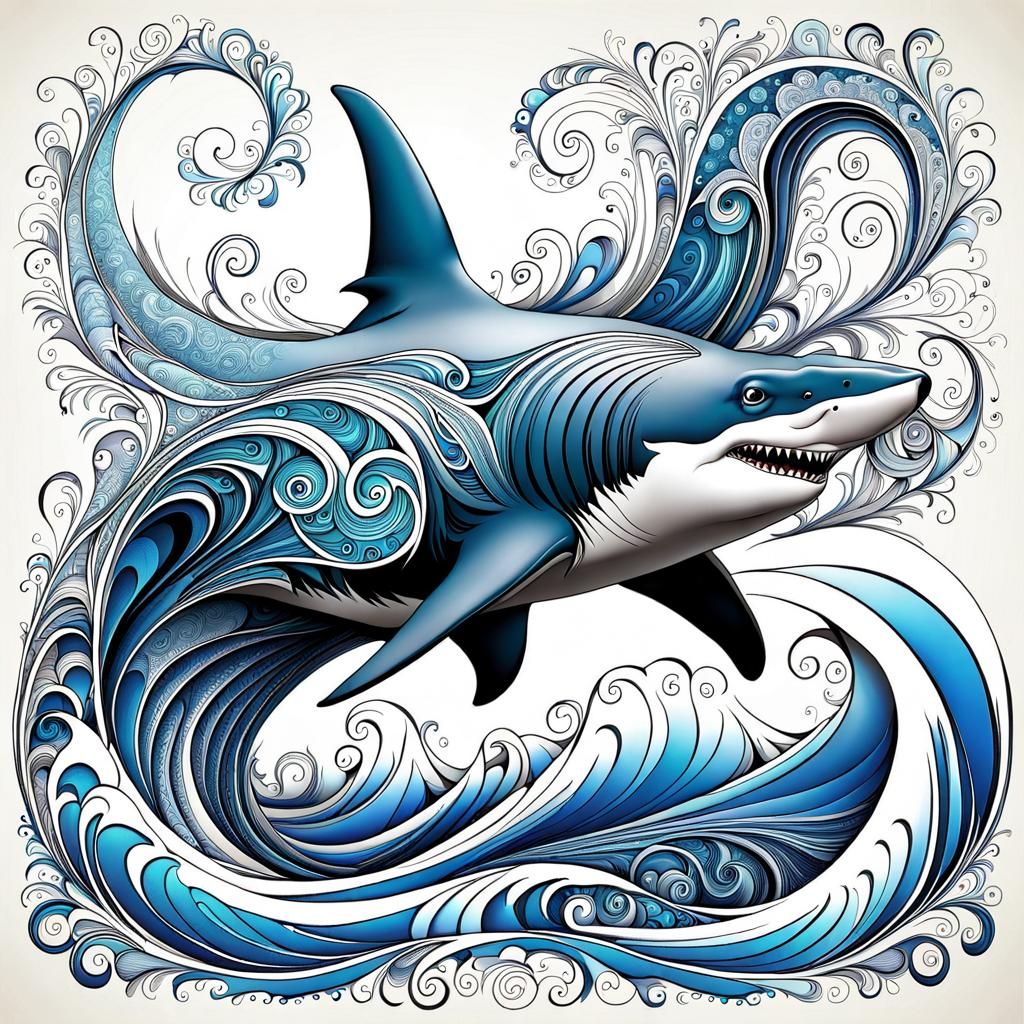 Hammerhead Shark Ocean Wave with Abstract Fractal Design