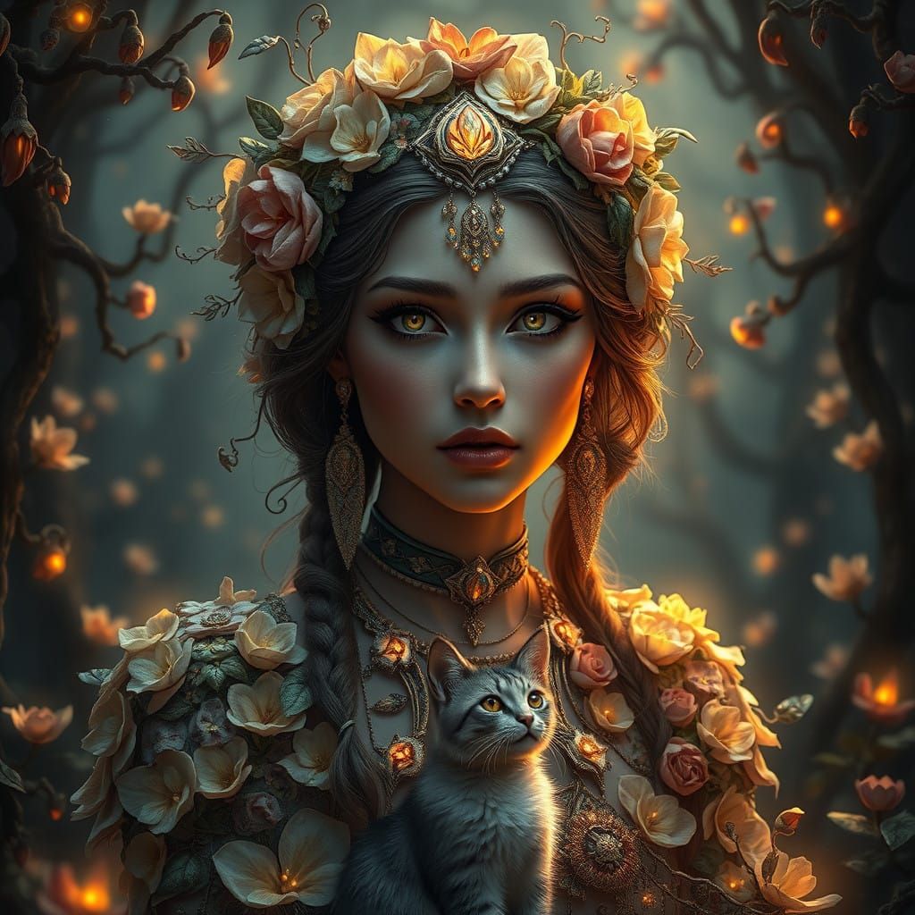 Realistic Portrait of Enchanted Forest Goddess