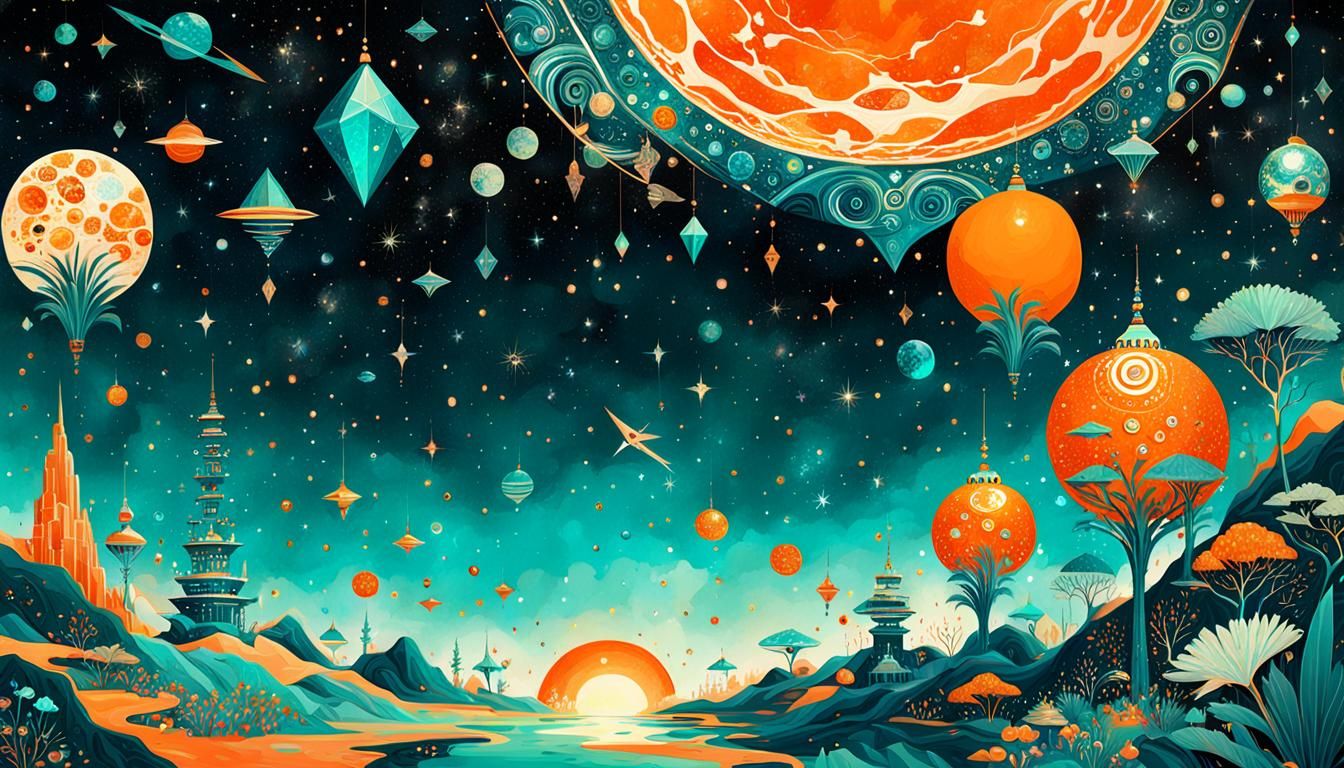 Bejeweled Galactic Oasis in Maximalist Style