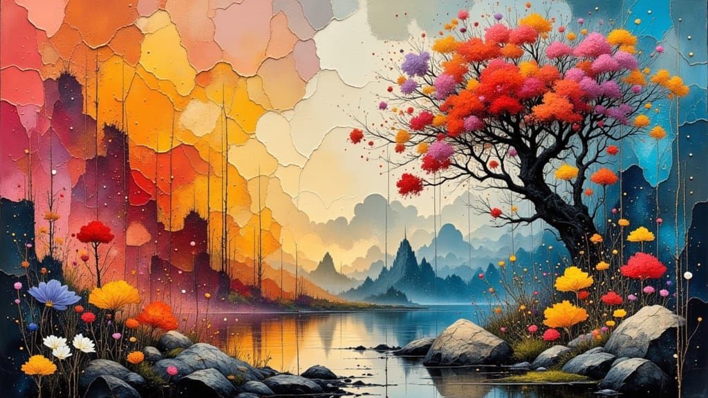 Surreal Divine Landscape with Magical Particles