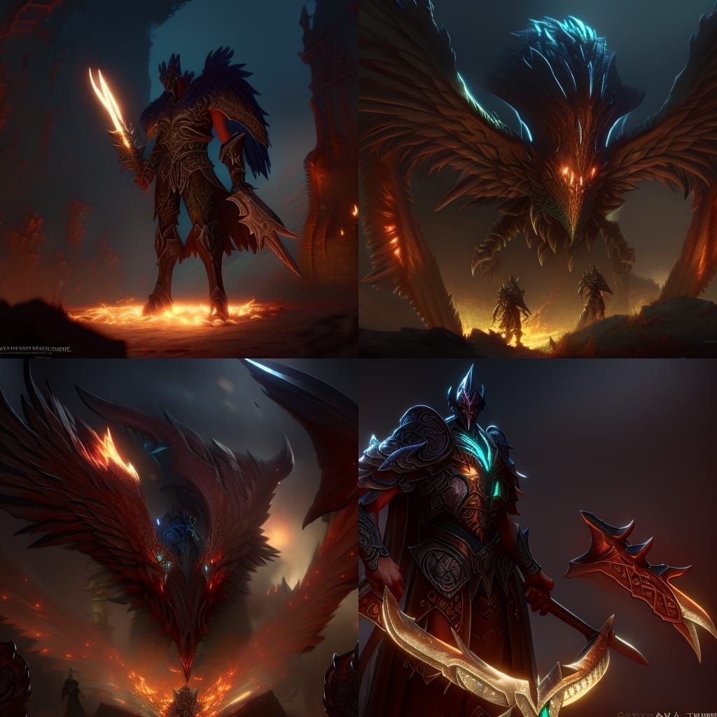 Focalor and Gryphon in Dark Fantasy Style