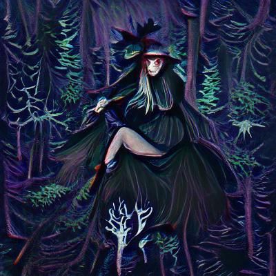 Enchanting Witch in a Dark Forest Scene