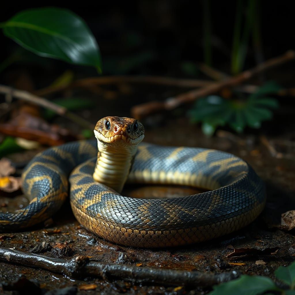 King Cobra in Rainforest: Hyperrealistic 8K Photo