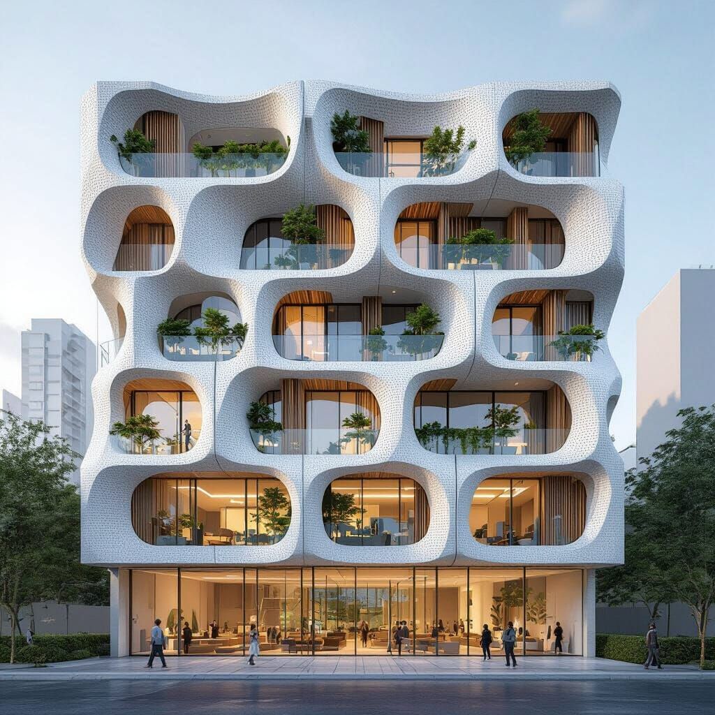 Futuristic Organic Apartment Block with Glass Balconies