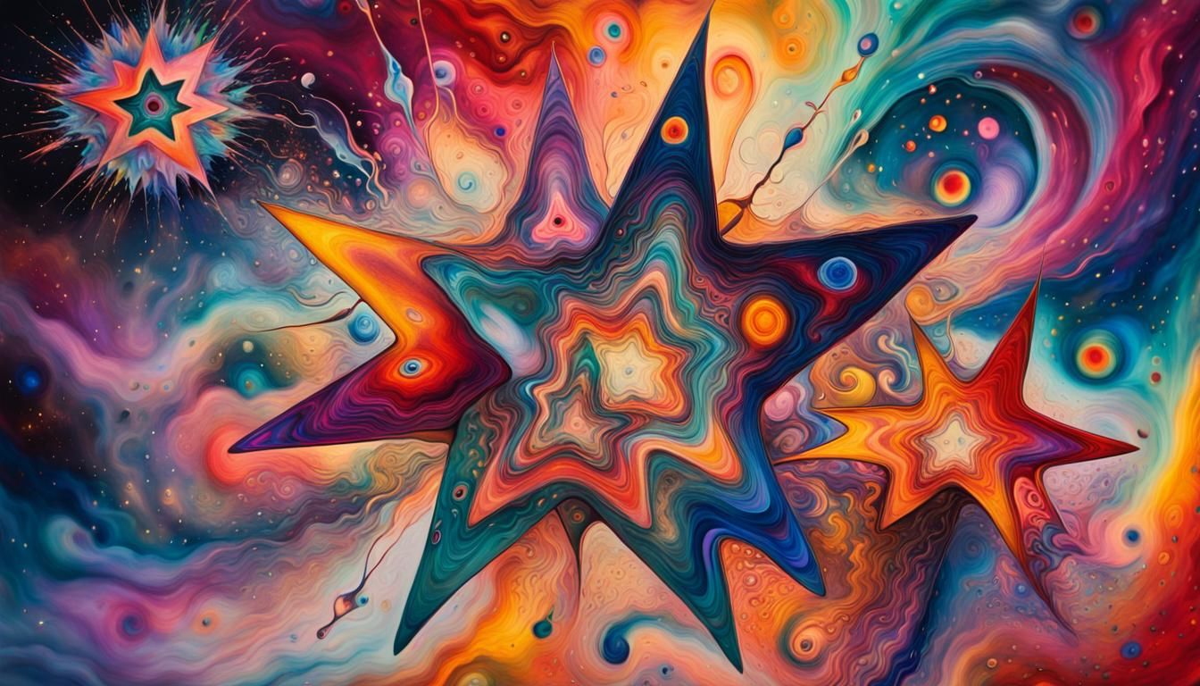 Psychedelic Swirling Plasma Stars in Abstract Mixed Media
