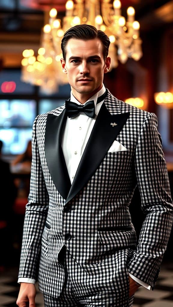 Elegant Gentleman in Gingham Tuxedo