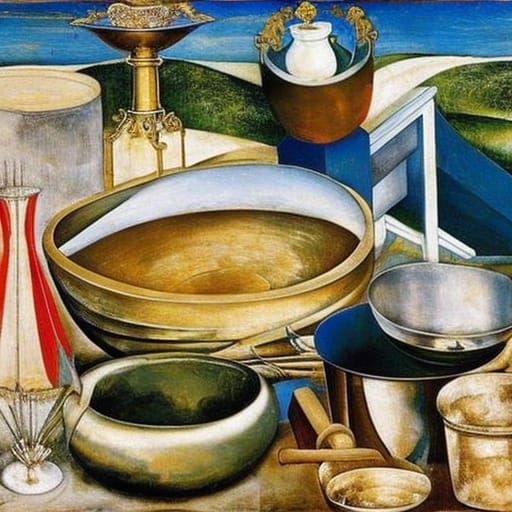 Cubist Still Life with Kitchen Utensils