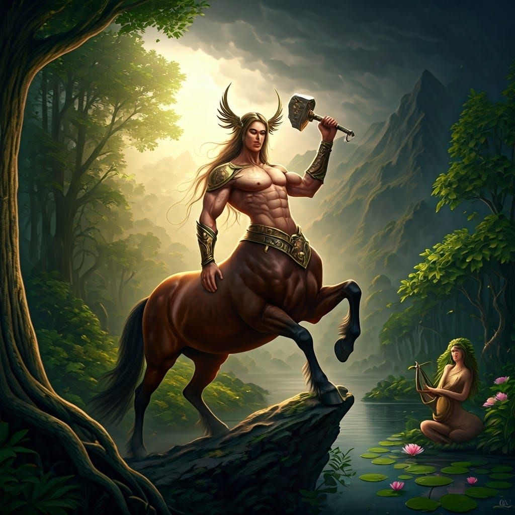 Regal Centaur in Misty Forest Digital Painting