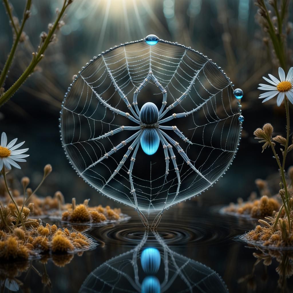Bioluminescent Spiderweb Water Drop in 3D