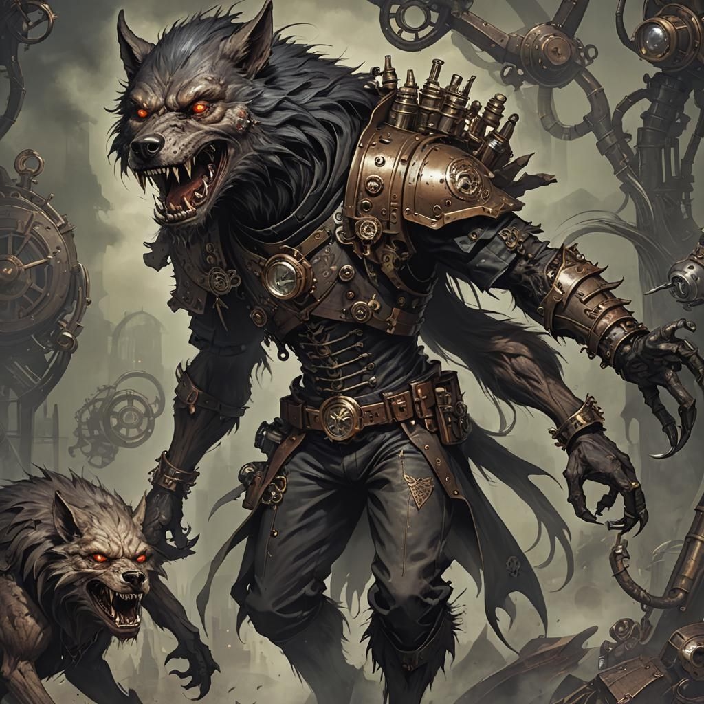 Steampunk Necromancer Werewolf in Digital Art