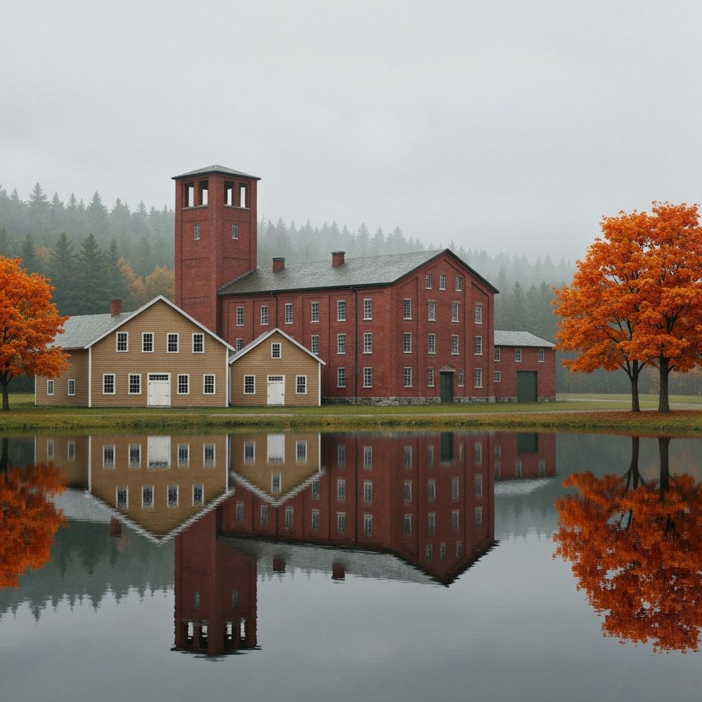 Red Brick Mill Reflection in Vast Pond