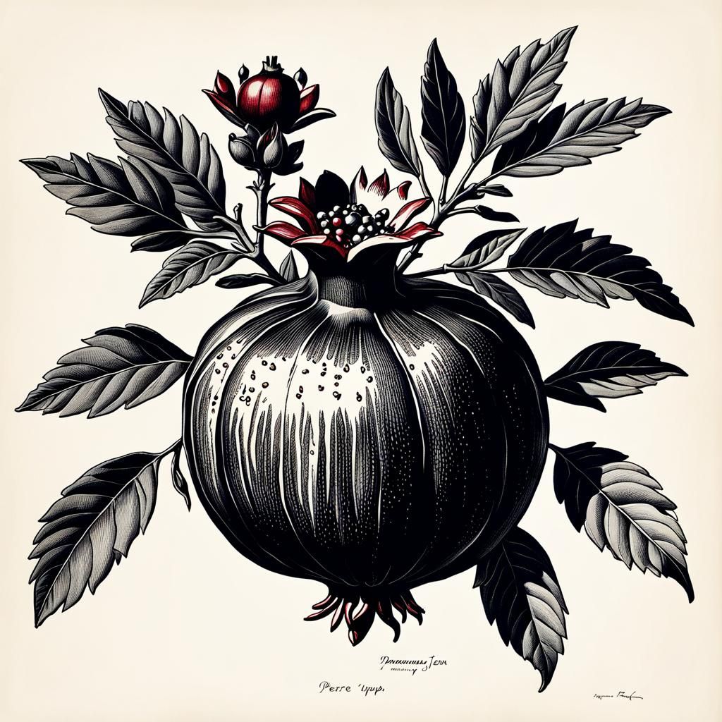 Pomegranate Botanical Illustration in Turpin Style