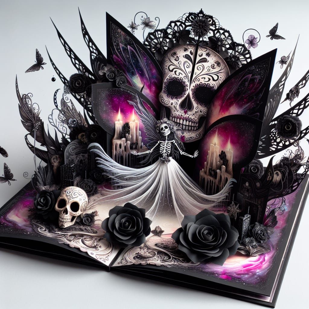 Dia De Muertos Pop Up  Altar Books pop up book of  my goth soul, sugar skull pop up book,  black roses, bone fairy (alco...