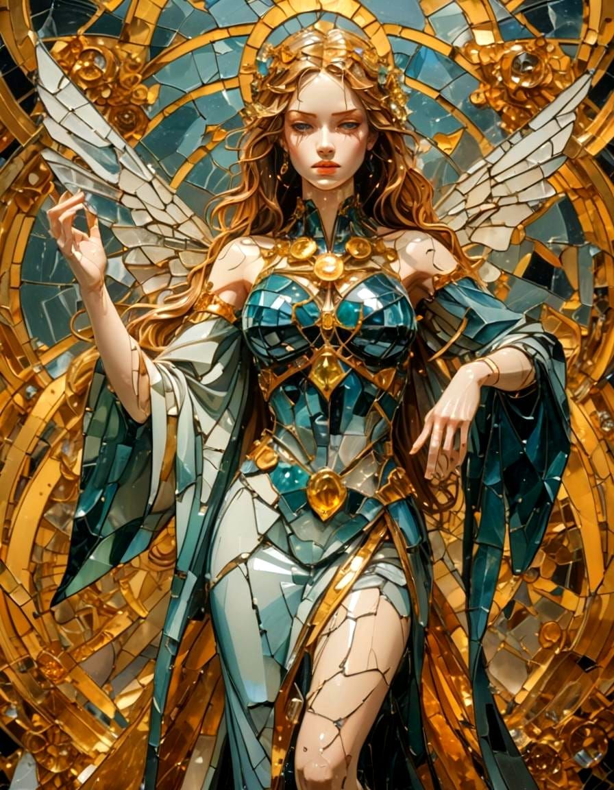 Cracked Glass Figure Sculpture with Black Fissures