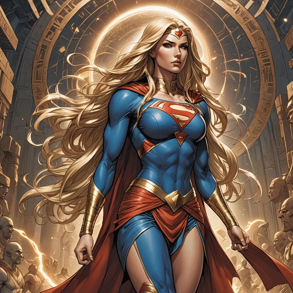 Supergirl Ascension in Egyptian Comic Art Style