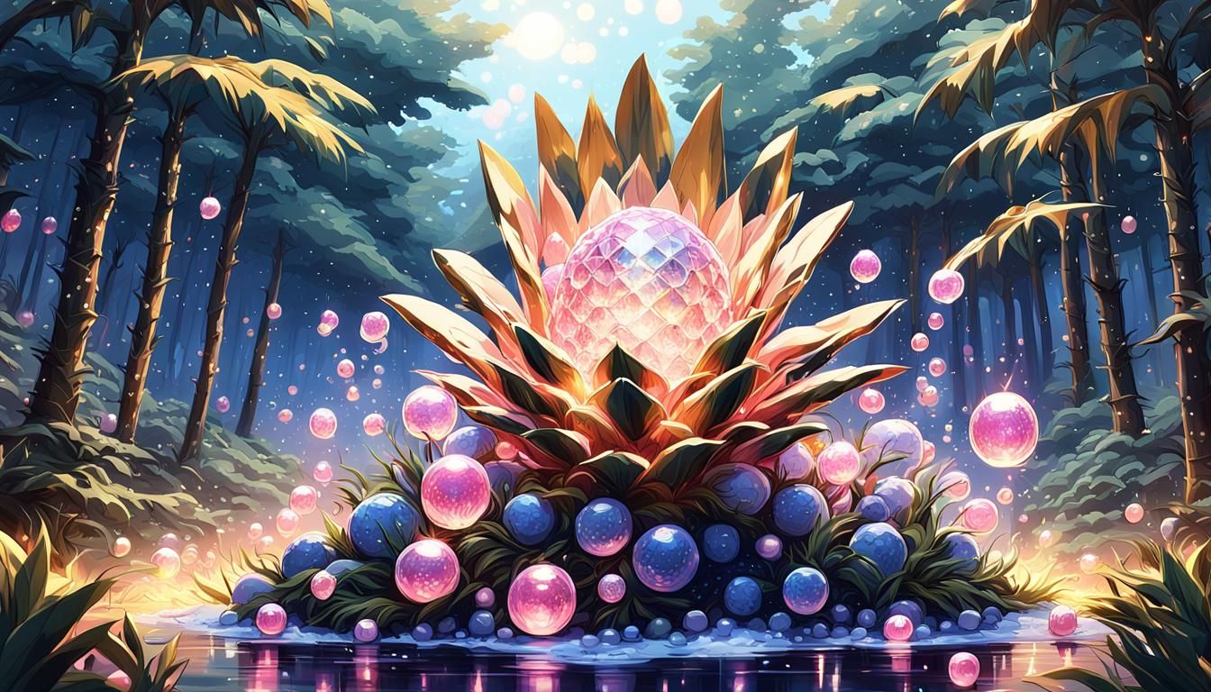 Anime Pineapple Bloom in Forest Clearing