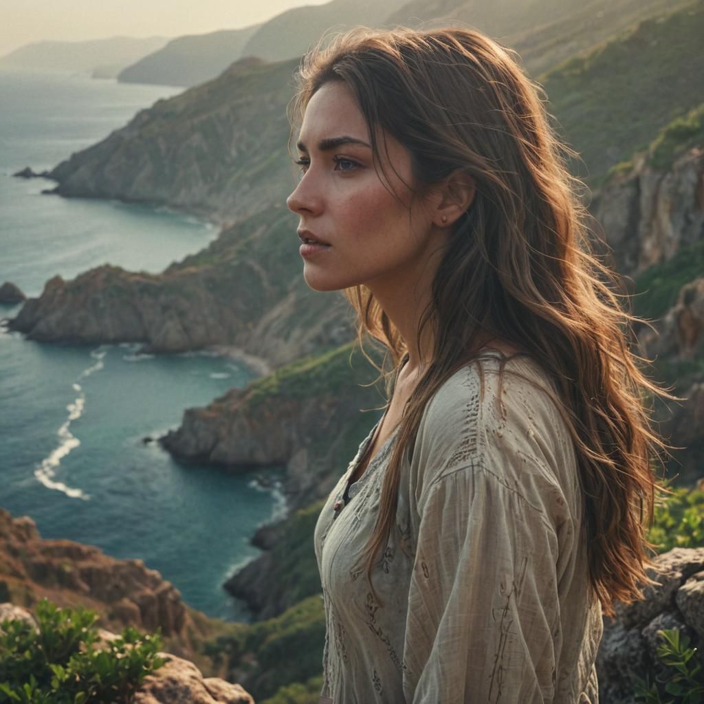 Hyperrealistic Woman Overlooking the Sea
