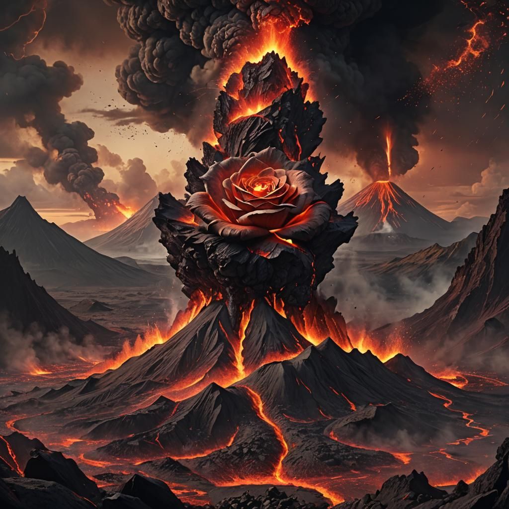 Volcanic Rose Eruption: Dramatic Digital Matte Painting