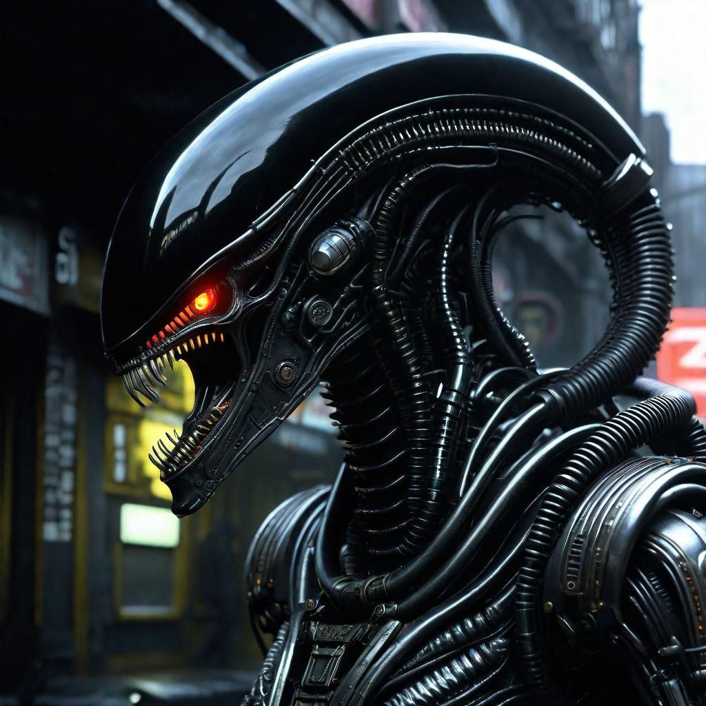 Dieselpunk Xenomorph with Metal Enhancements
