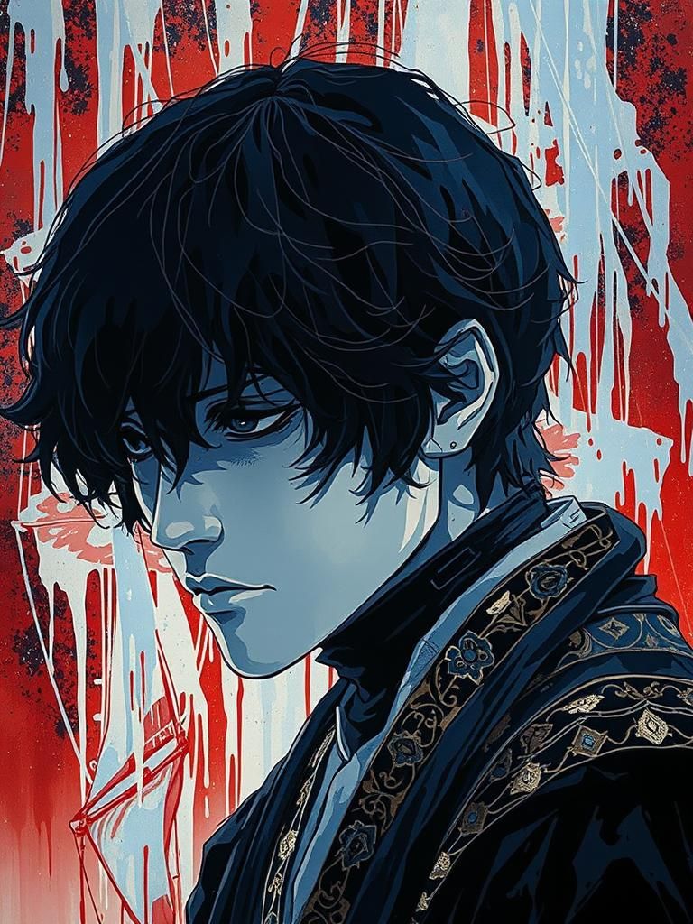 Minimalist Ink Sketch of Sailing Boat Under Red Sky