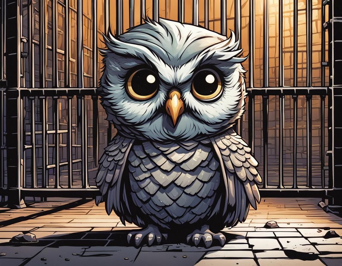 Chibi Owl Behind Bars: Comic Book Art