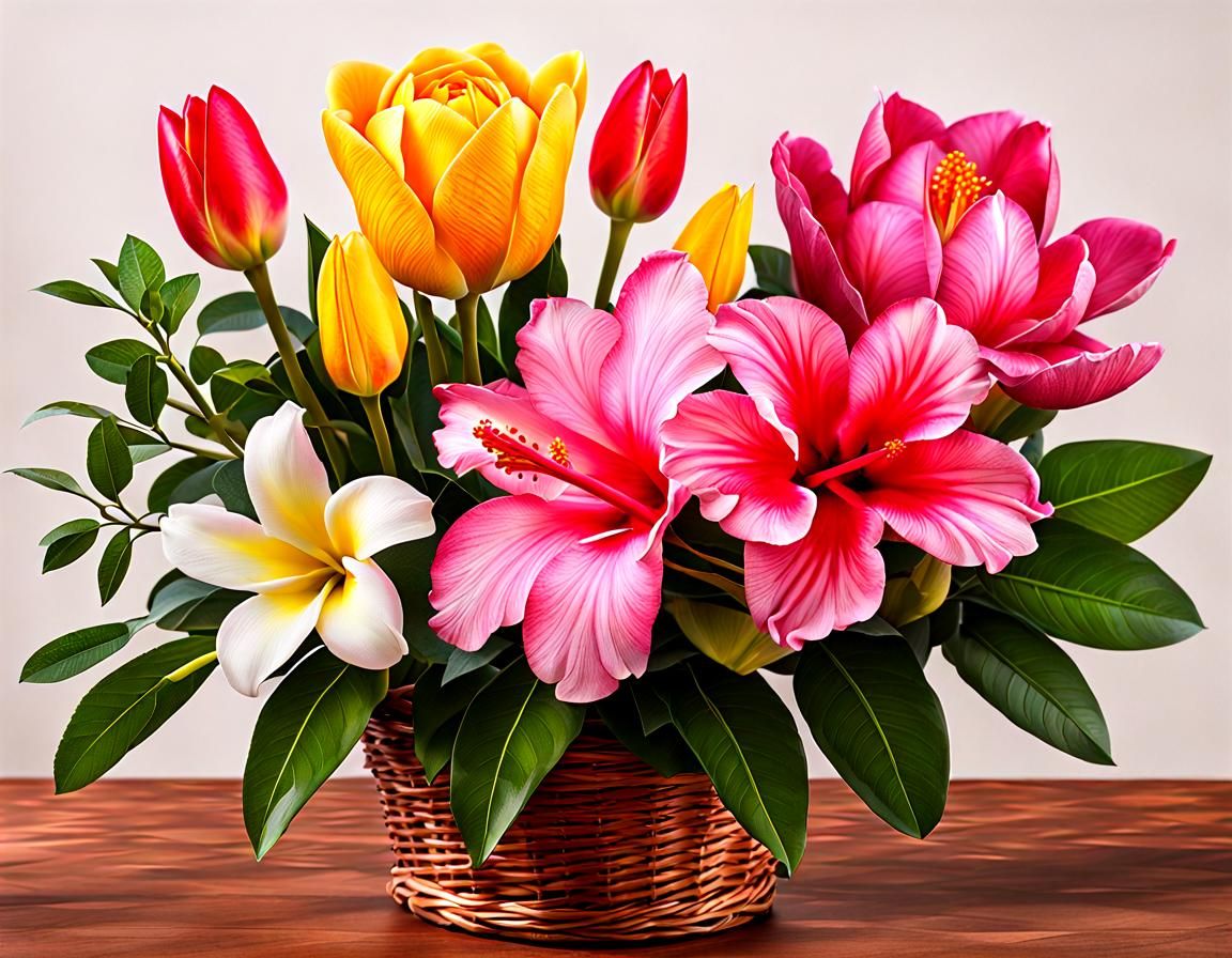 Floral Still Life: Roses, Hibiscus, and More